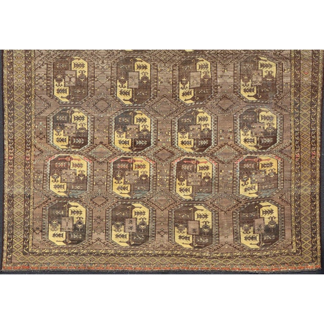 Large Turkomen Ersari Rug With All-Over Bokhara Design in Brown, Coffee & Yellow 11'3 X 14'11 For Sale - Image 16 of 17