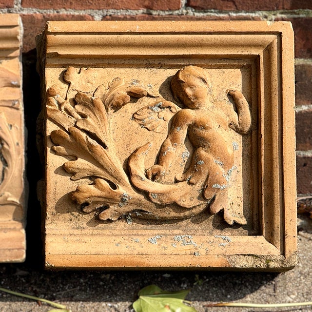 Antique Terracotta Building Facade Plaque - Mythological Cherubic Theme - Tri-Parte For Sale - Image 4 of 5