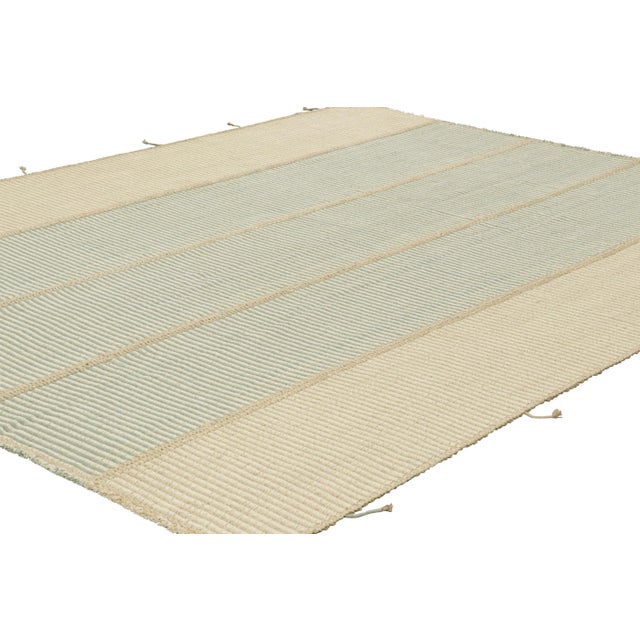 Rug & Kilim Rug & Kilim’s Contemporary Kilim in Beige, Blue and White Textural Stripes For Sale - Image 4 of 7
