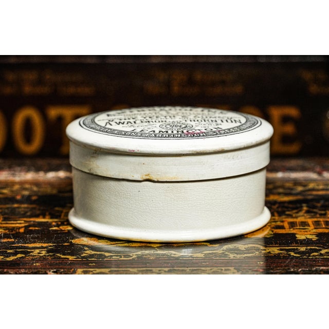 Ceramic 19th Century Nice Large Thornton's Anthracoline Toothpaste Porcelain Lidded Jar Advertising Bathroom Vanity Home Decor For Sale - Image 7 of 11