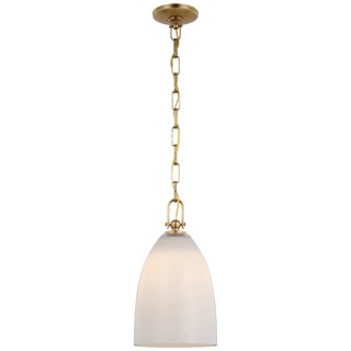 Chapman & Myers for Visual Comfort Signature Andros Medium Pendant in Antique-Burnished Brass with White Glass For Sale