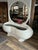 White Space Age Vanity Table with Large Oval Mirror For Sale - Image 8 of 9