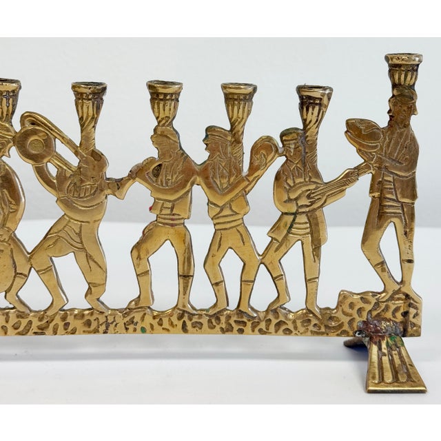 Mid 20th Century Vintage Brass Musician Menorah For Sale - Image 5 of 6