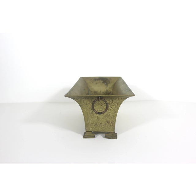 Vintage Etched Brass Footed Indoor Planter Jardinière With Handles For Sale - Image 9 of 11
