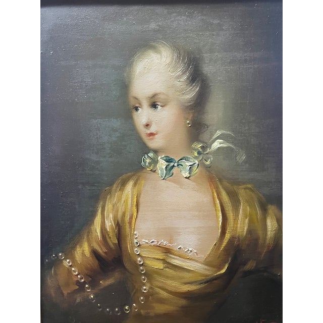 1900 - 1909 Lady with Scarf and Pearl Necklace, 20th Century, Painting, Framed For Sale - Image 5 of 8