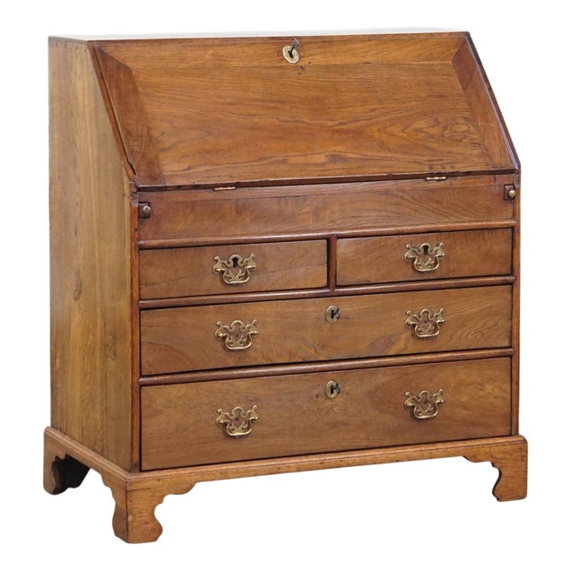 Large Early 19th Century English Oak Secretary with a Stepped Interior and Working Locks For Sale