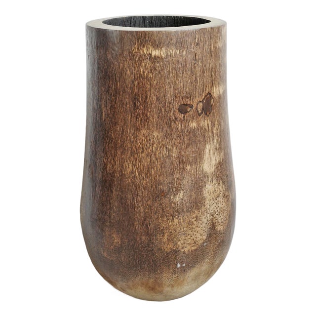 Vintage Carved Coconut Palm Tall Urn Pot For Sale