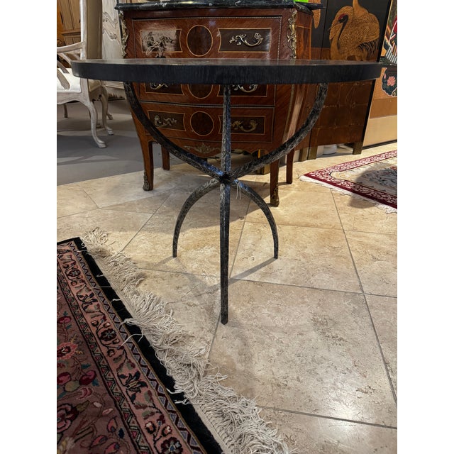 Transitional Hammered iron base with a Black Ceruse Oak Top End Table For Sale - Image 3 of 3