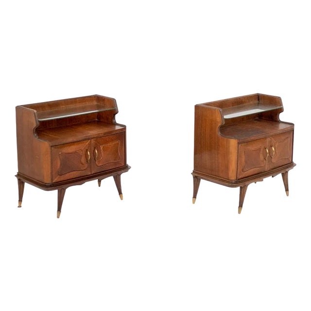 Mid-Century Italian Nightstands in Wood and Glass, 1950s, Set of 2 For Sale