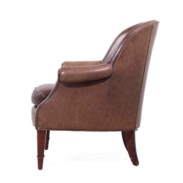 Baker Furniture Brown Leather Barrel Club Lounge Chairs For Sale In Chicago - Image 6 of 12