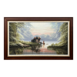 River Landscape with Water Mill in England with Lush Trees by British Artist 1976