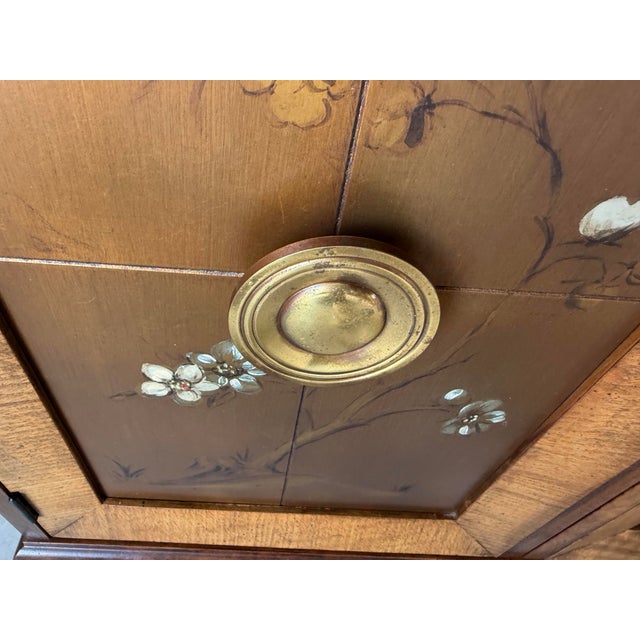 Wood Vintage Renzo Rutili-Style Asian Inspired Walnut Sideboard With Hand-Painted Floral Doors For Sale - Image 7 of 12