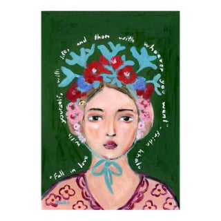 Lumi, Ancient Norse, Beekeeper, Vintage Style Mid Century Modern Oil Portrait by Alexandra Swistak For Sale
