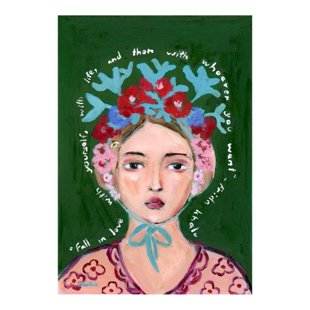 Lumi, Ancient Norse, Beekeeper, Vintage Style Mid Century Modern Oil Portrait by Alexandra Swistak For Sale