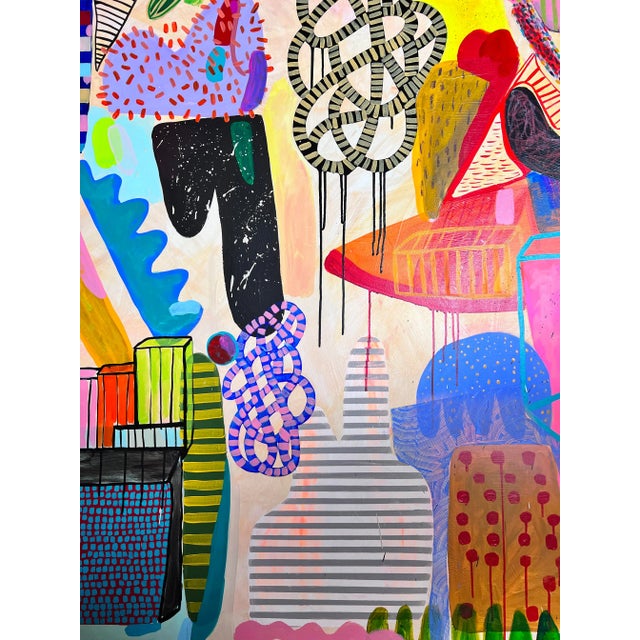 Contemporary Abstract Mixed Media Acrylic, Oil Pastels, Gouache on Cotton Painting "Small Talk Geometry" by Daniela Marin For Sale In Miami - Image 6 of 6