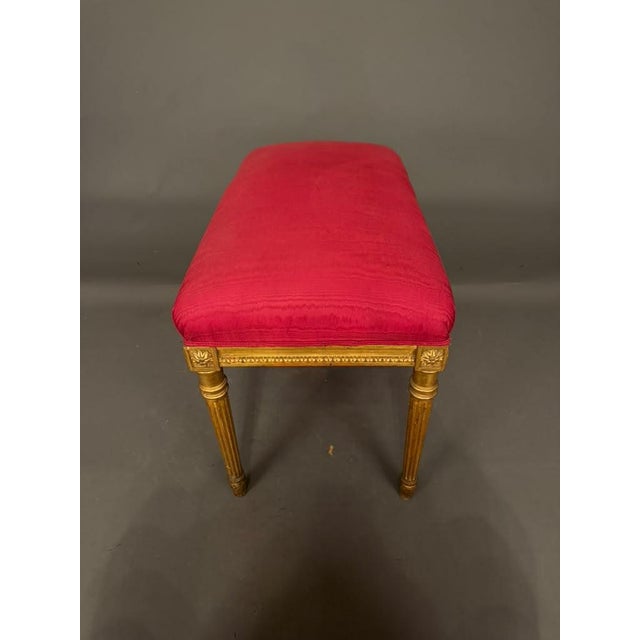 Ruby Red 19th Century French Louis XVI Style Gilded Bench With Ruby Red Upholstered Seat, Circa 1890 For Sale - Image 8 of 9
