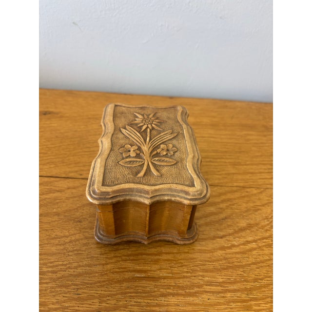 Rustic European Vintage English Wood Trinket Box With Floral Motic For Sale - Image 3 of 6