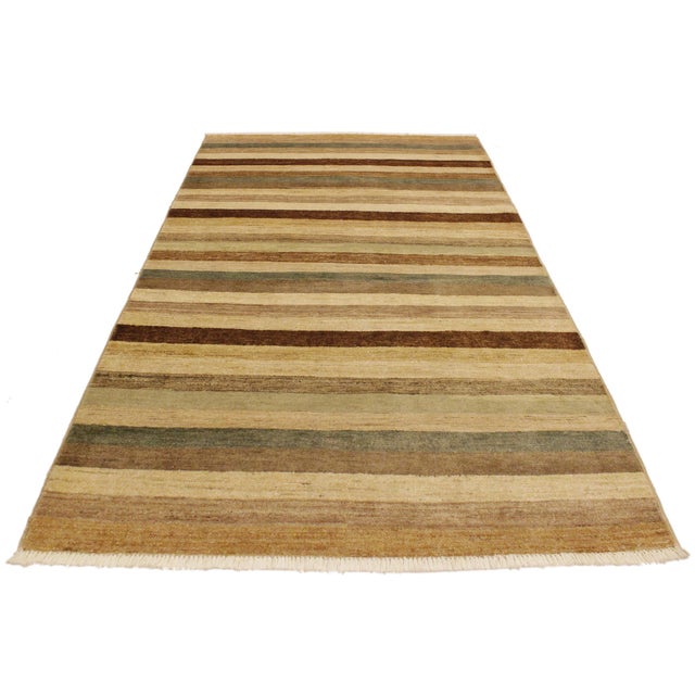 Boho Chic Hand Made Beige/Green Wool Rug - 3'11'' X 5'7'' For Sale In New York - Image 6 of 10