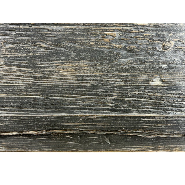 Wood Distressed Rough Grain Fade Black Rectangular Pedestal Foyer Side Table For Sale - Image 7 of 7