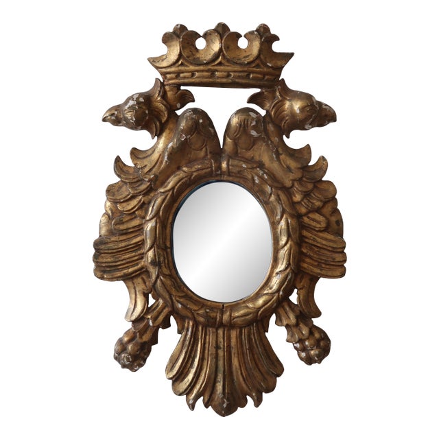 Antique European Giltwood Double Eagle Wall Mirror For Sale