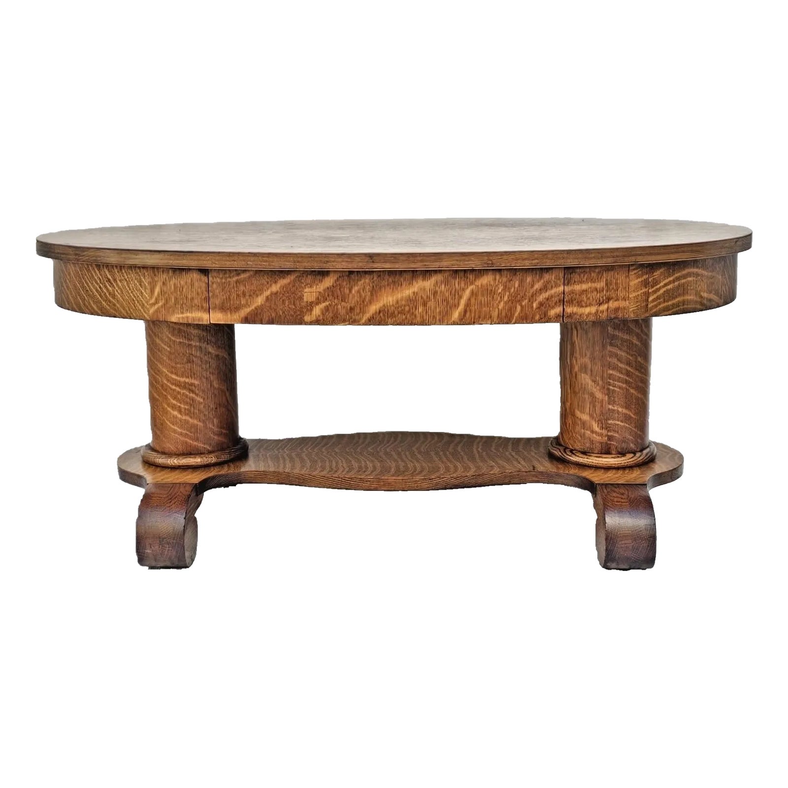 Antique1900s Tiger Oak Oval Coffee Table – Vintage Quarter Sawn Oak ...