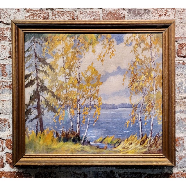 James Topping-1920s Summer Landscape at the Lake-Oil Painting American Impressionist oil painting on canvas - signed...
