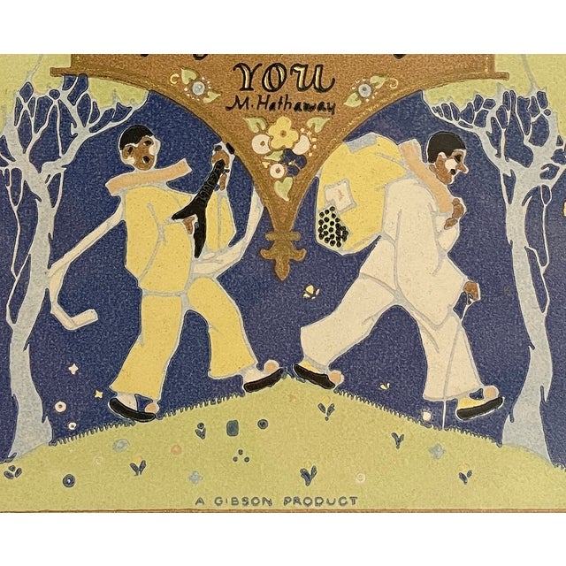 Arts & Crafts 1920s Arts and Crafts Friendship Woodblock by Gibson For Sale - Image 3 of 7