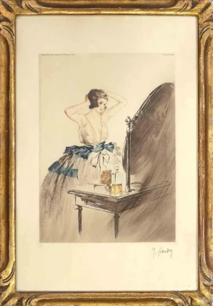Maurice Hardy, Woman at Mirror, Original Etching, Early 20th-Century