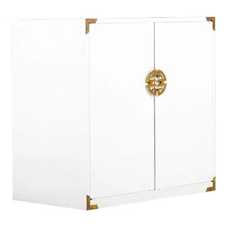 White Hollywood Regency Cabinet in White with Gold Accents, circa 1970s For Sale