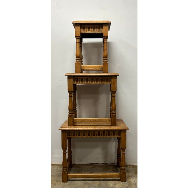 Mid 20th Century Vintage English Oak Nest of Tables For Sale - Image 5 of 9