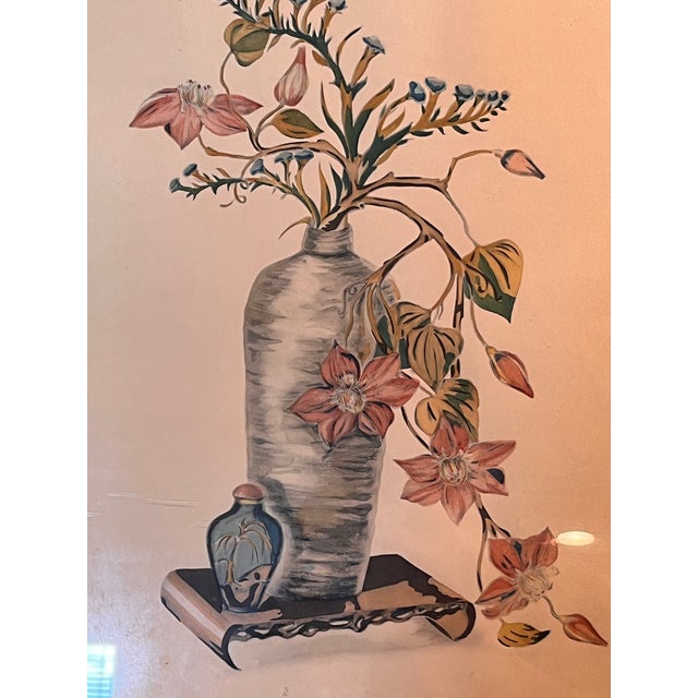 Mid 20th Century Vintage Harrison Chinoiserie Floral Still Life Fretwork Wood Frame 19x15.5 For Sale - Image 5 of 7