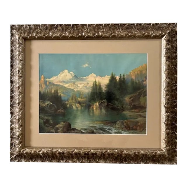 Thomas Moran, “a Snowy Mountain Range" (Path of Souls, Idaho), Vintage Chromolithograph For Sale