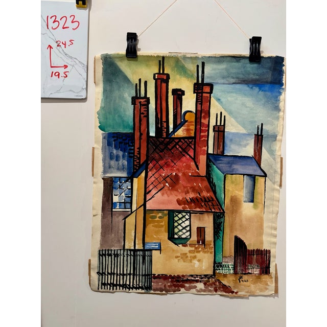 Paper Henry Emil Salloch Original Watercolor on Paper Abstract Geometric Architectural Study, 1963. For Sale - Image 7 of 7