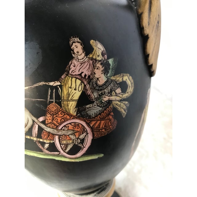 Black Antique Italian Neoclassical Basalt Grecian Style Porcelain Urn Vase For Sale - Image 8 of 13