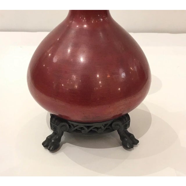 Rare Antique Red Enamel Bronze Vase, bronze footed base, Circa Early 1900’s