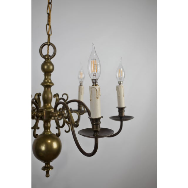 Small Dutch Six-Arm Bronze Chandelier For Sale - Image 5 of 6