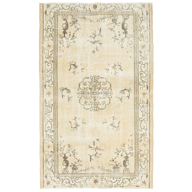 1970s Turkish Oushak Handmade Wool Cotton Beige Area Rug For Sale - Image 9 of 9