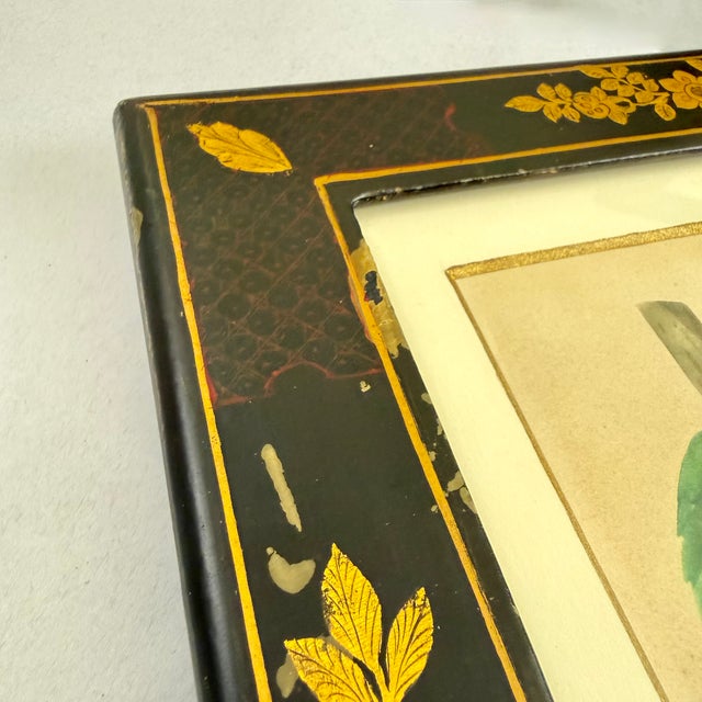 English Regency Period Watercolored Cherry Print in Hand Painted Lacquered Frame For Sale - Image 10 of 16