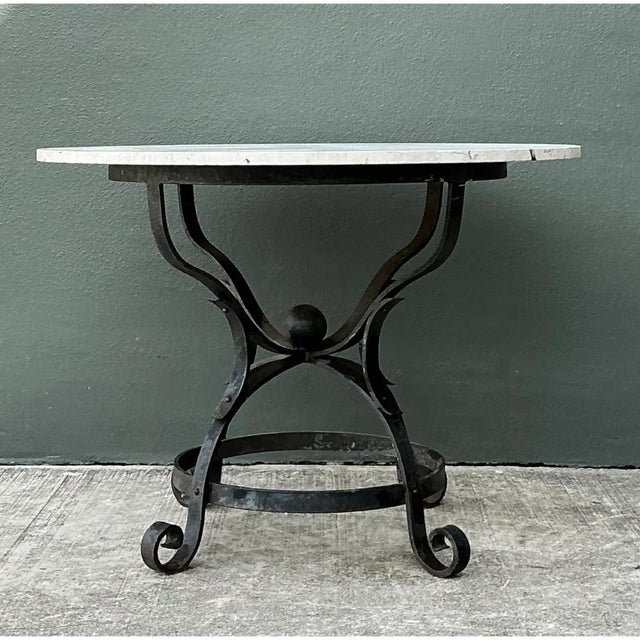 2000 - 2009 Vintage Wrought Iron Dining Table With Stone Top For Sale - Image 5 of 12
