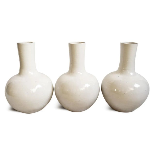 2020s White Long Neck Ceramic Vase For Sale - Image 5 of 8