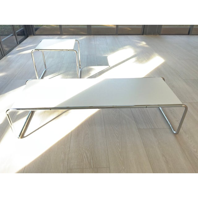 Knoll Authentic Knoll Laccio Coffee Table + Side Table Designed by Marcel Breuer in 1925 For Sale - Image 4 of 7