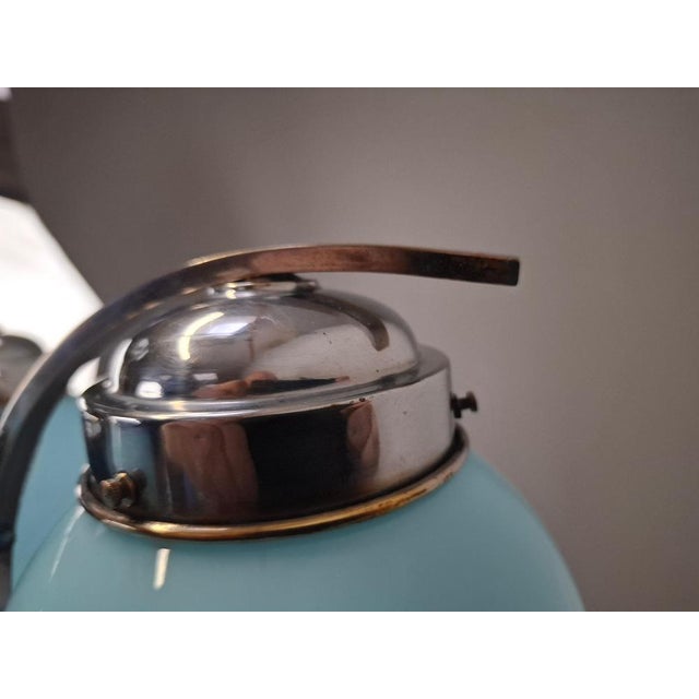 Czech Art Deco Blue Opaline Glass and Chrome 4-Light Chandelier, 1930s For Sale - Image 11 of 18