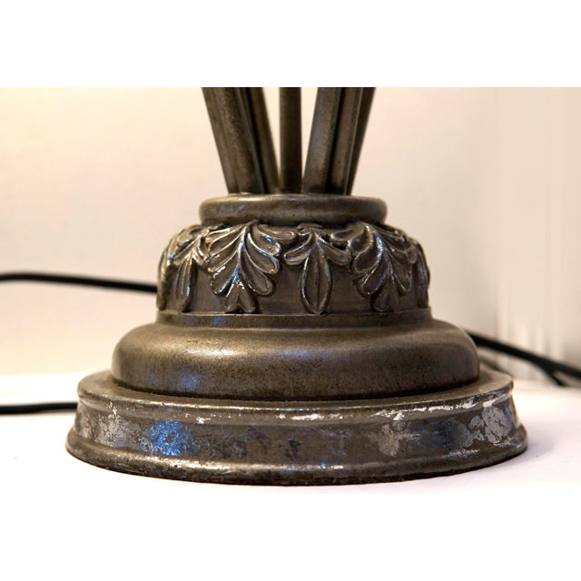 Late 20th Century Neoclassical Silver Tone Gilt Wood Lamps With Lamp Shades - a Pair For Sale - Image 4 of 13