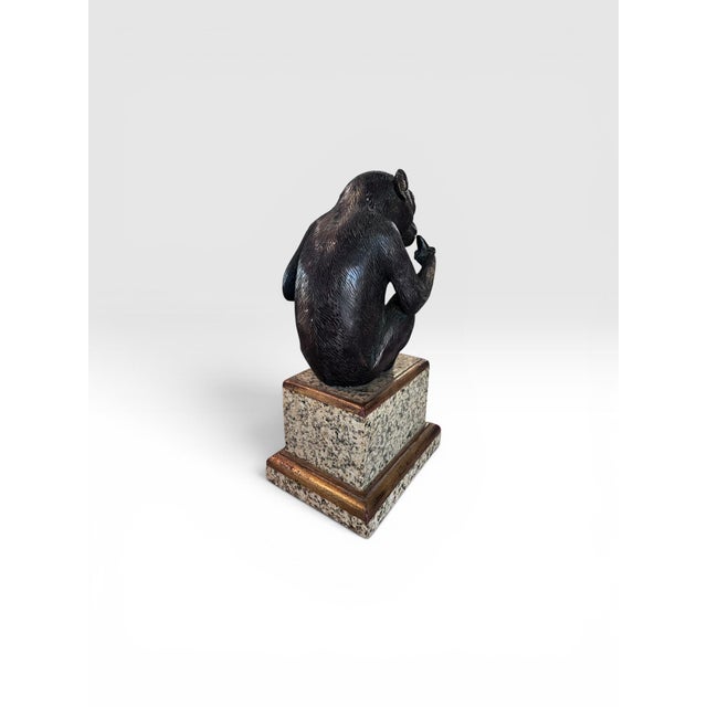 Vintage Maitland-Smith Bronze Monkey Sculpture on Stone Pedestal For Sale - Image 10 of 12