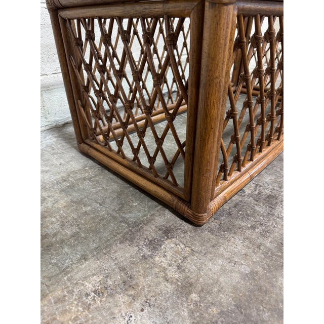 Wood Vintage Boho Wicker Bamboo Glass Top Coffee Table For Sale - Image 7 of 8
