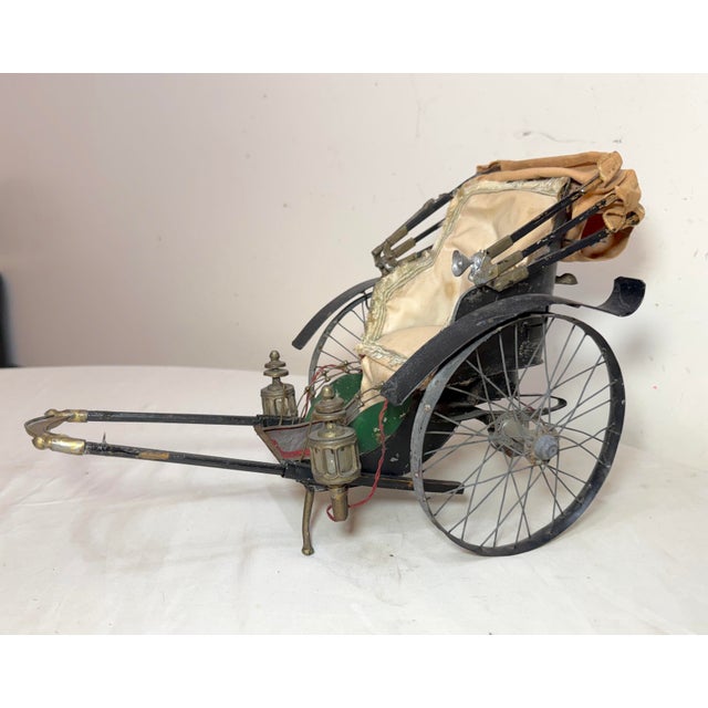 Antique 19th Century Handmade Mixed Media Tole Running Rickshaw Mini Sculpture For Sale - Image 4 of 18
