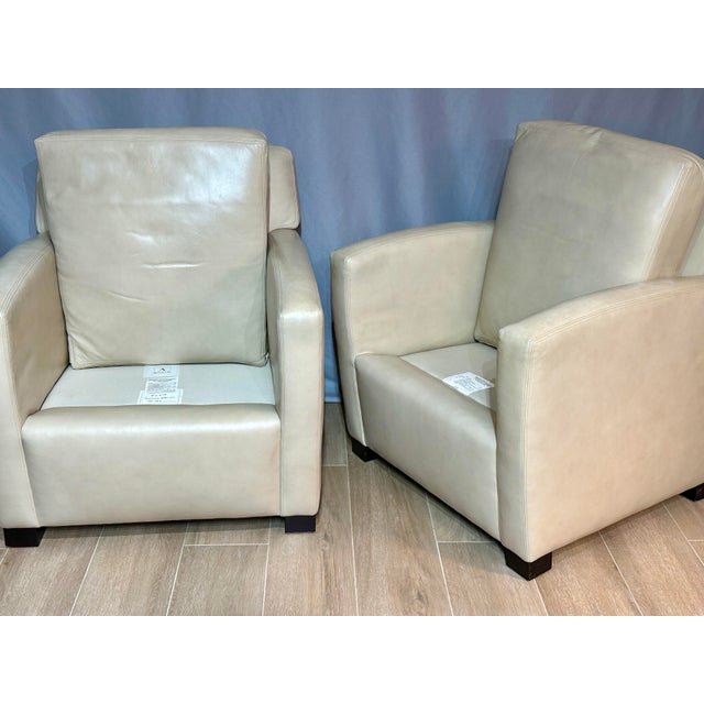 Pair of A. Rudin Cream Leather Club Chairs For Sale In West Palm - Image 6 of 10