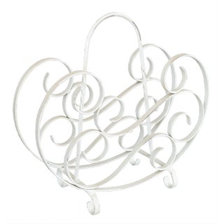 Vintage French Country Style White Painted Wrought Iron Magazine Rack For Sale
