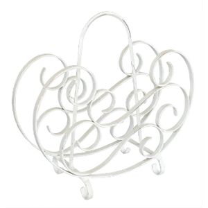 Vintage French Country Style White Painted Wrought Iron Magazine Rack