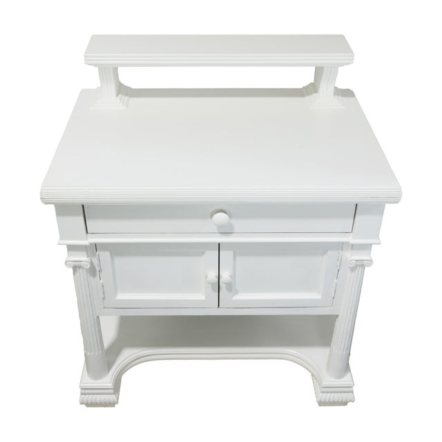 Traditional Pair of White Painted Nightstands With Drawer and Cabinet Storage For Sale - Image 3 of 17